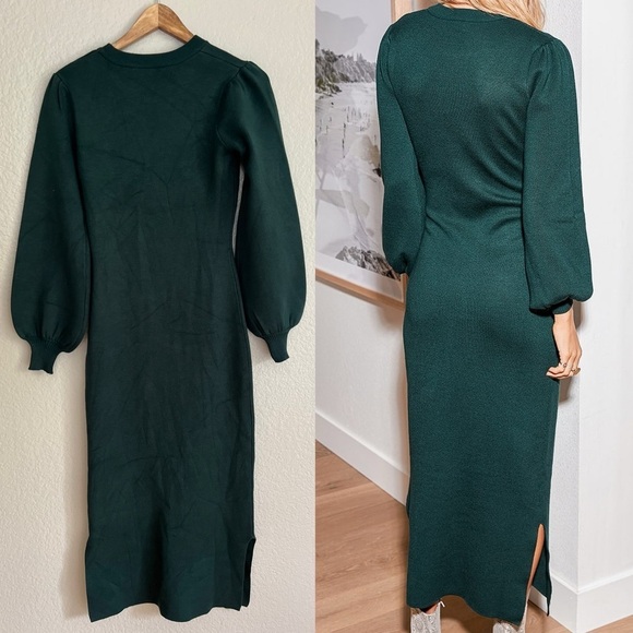 Rhapsodize Emerald Green Balloon Sleeve Midi Sweater Dress - Picture 2 of 4